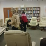a library with big comfy chairs